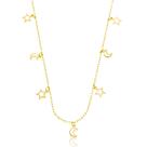 Colar Chocker de Prata Com Estrela E Lua Estilo Astral Delicado Banhado a Ouro 18k