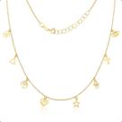 Colar Choker 40cm Ouro 18k Elo Português Com Berloques