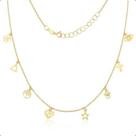 Colar Choker 40cm Ouro 18k Elo Português Com Berloques
