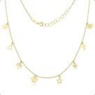Colar Choker 40cm Ouro 18k Elo Português Com Berloques