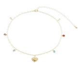 Colar Choker com Coração e Zircônias Coloridas Penduradas Banhado em Ouro 18K