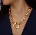 Colar Choker Corrente Elos Grande Fecho Mosquetão Estrela Folheado Ouro 18k Dourado Prata Tendência Blogueira