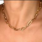 Colar Choker Corrente Grossa Elo Quadrado Folheado Ouro 18k Inspiração Blogueira GargantilhaTendência Moda Dourado
