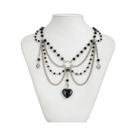 Colar Choker De Cristal Preto Com Franjas Para Mulheres, Joias Com Pingente De Coração Goth Punk
