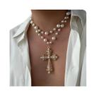 Colar Choker Elegante De Pérolas Imitadas Para Homens E Mulheres Com Pingente De Cruz Gótica Jesus Colar Choker Elegante De Pérolas Imitadas Para Homens E Mulheres Com Pingente De Cruz Gótica Jesus