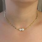 Colar Choker Elos com Pérola Dupla Banhado em Ouro 18k Colar Choker Elos com Pérola Dupla Banhado em Ouro 18k