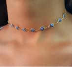 Colar Choker Feminino Adulto Infantil Olho Grego azul / Cordão Proteção Amuleto Folheado Ouro Dourado e Prata Tendência