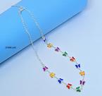 Colar Choker Feminino com Pingente Borboletas de Zircônias Coloridas Folheado a Prata Gargantilha Borboleta Luxo Moda