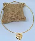 Colar Choker Feminino Elo Aro com Pingente Coração Liso Grande Folheado Ouro 18k Tendência moda Blogueira Luxo