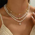 Colar Choker Feminino Vintage Multicamadas Artesanal Com Miçangas E Pingente De Concha