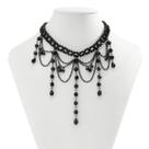 Colar Choker Gótico Preto Com Cristais E Franjas, Colar De Contas Multicamadas Para Mulheres E