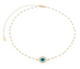 Colar Choker Mini Pérolas com Olho Grego Banhado em Ouro 18K