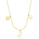 Colar Choker Sol Lua Estrela 35cm Banhado A Ouro 18k