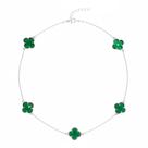 Colar Choker Trevo Verde Cristal Virginia Folheada Prata 925