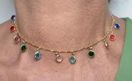 Colar Choker Zircônias Coloridas Penduradas Banhado em Ouro 18K