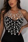 Colar Cinto Corporal bodychain acessórios com chaton banhos:Prateado