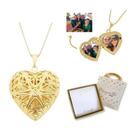 Colar com 1 foto relicário coração telado pequeno folheado a ouro 18k