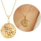 Colar com 1 Foto Relicário redondo telado com zircônia folheado a ouro 18k