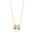 Colar com casal de filhos cravejados banhado a ouro 45cm