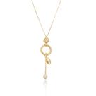Colar com concha pendulo com perola e buzio - folheado ouro 18 k