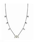Colar com pedra retangular cristal e pontos de luz banhado a ródio negro - 45 cm + 5 cm de extensor
