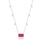 Colar com pedra retangular rubi banhado a ródio branco - 60 cm + 5 cm extensor