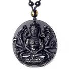 Colar Com Pingente Buda Adorando Amitabha Relevo Preto 30cm