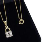 Colar Com Pingente Cadeado Cravejado De Zirconias Banho De Ouro 18k 4227
