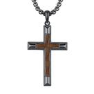 Colar com pingente de cruz embutida de madeira para homens, corrente de 55 cm