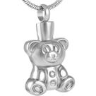 Colar com pingente de urna de cremação em forma de urso prateado