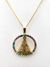 Colar com pingente N.S. Aparecida cravejada com strass coloridos