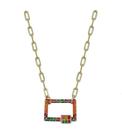 Colar com pingente retangular esmaltado banhado a ouro - 42 cm
