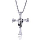Colar com pingente Skull and Crossbones, estilo punk rock, prata