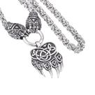 Colar com pingente Viking Wolf Claw para homens com acabamento prateado