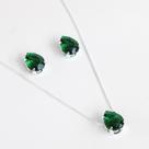 Colar Conjunto Corrente e Brinco Zirconia Gota Pingente Cor Verde Veneziana 45cm Exclusivo