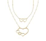 Colar coração com 3 corações e corrente de pérolas e chocker coração duplo e corrente pérolas