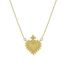 Colar Coração com Cruz de Pedras Zircônias Semi Joias Banhado Ouro 18k