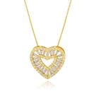 Colar Coração Cravejado Com Zirconia Cristal Banhado A Ouro 18K 45cm