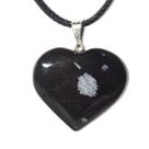 Colar Coração Obsidiana Floco de Neve Pedra Natural Prateado
