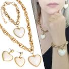 Colar Coração + Pulseira + Brinco Kit 3 Peças Dourado Feminino