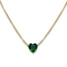 Colar Coração Verde Esmeralda Banhado Ouro 18k Semijoia