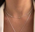 Colar cordão Choker de Bolinhas Potro Prata Semijoia Antialérgica