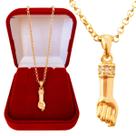 Colar Cordão Corrente Correntinha Gargantilha Feminina e Pingente Figa Zircônia Banhado a Ouro 18k