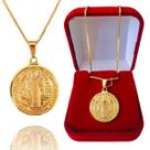 Colar Cordão Corrente Correntinha Gargantilha Feminina e Pingente Medalha de São Bento Banhado a Ouro 18k Colar Cordão Corrente Correntinha Gargantilha Feminina e Pingente Medalha de São Bento Banhado a Ouro 18k