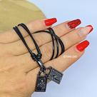 Colar Cordão Couro Preto Masculino e Feminino Ajustável com Pingente escapulário Jesus Nossa Senhora Carmo Aço Inox
