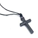Colar Cordão Crucifixo Madeira Preto Resinado