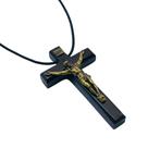 Colar Cordão Cruz com Cristo Madeira Colar Cordão Cruz com Cristo Madeira