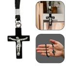 Colar Cordão Cruz Crucifixo Cristo Madeira Preto