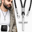 Colar Cordão De Couro Masculino Cruz Crucifixo Ajustável