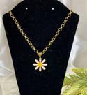 Colar Cordão Feminino Corrente Elo Portugues com Pingente Flor Margarida Folheado Ouro 18k Dourado 45cm Blogueira